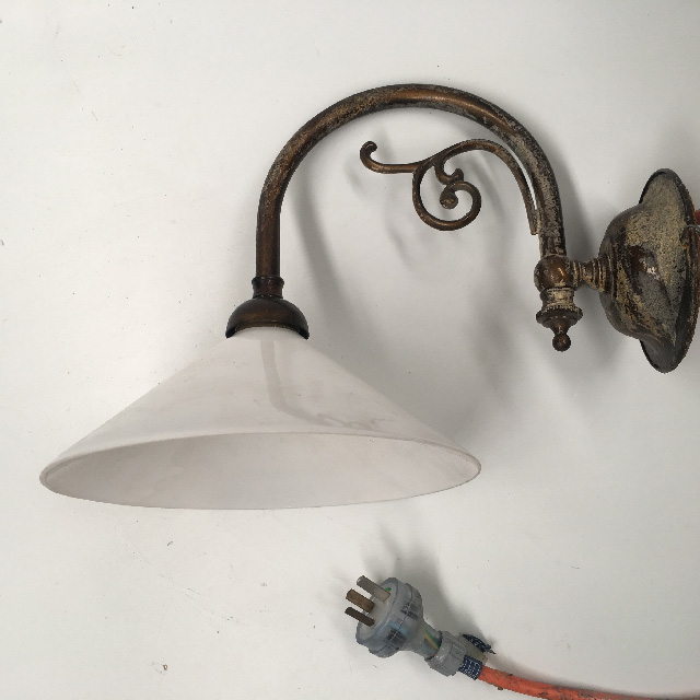 LIGHT, Wall Light (Victorian) - Antique Brass w white coolie shade (wired)